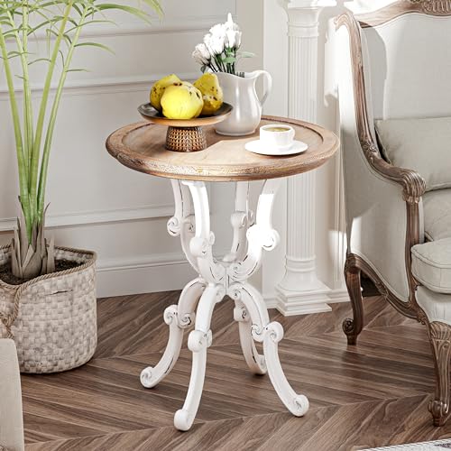 LONYKE-Rustic-Accent-End-Table-Farmhouse-Side-Table-with-Natural-Top-for-Family-Dining-or-Living-Room-Handcrafted-Finish-White LONYKE Rustic Accent End Table Farmhouse Side Table with Natural Top for Family Dining or Living Room Handcrafted Finish White