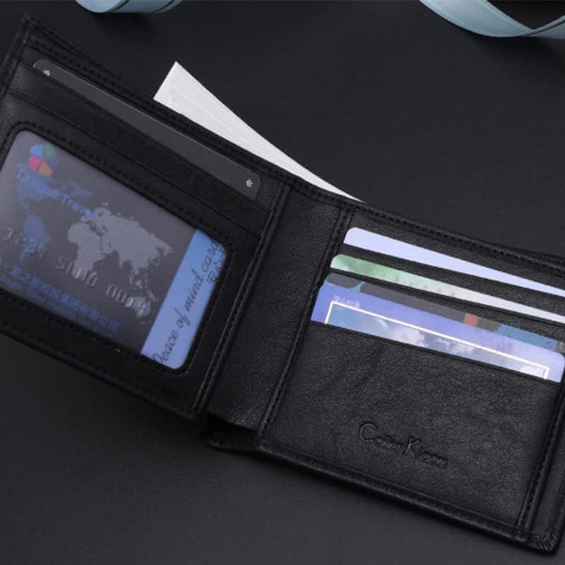 Miniatura 3 de Billetera de cuero para hombre genuino carteras con cremallera monedero casual de lujo corto delgado carteras para hombres, Negro -, Ocio Negocios