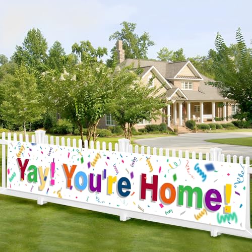 Kimini-Ki Yay! You're Home Banner, Welcome Home Yard Banner, Large Welcome Back Sign, Family Military Soldier Basic Training Military Army Homecoming Party Decorations (9.85X1.64ft)
