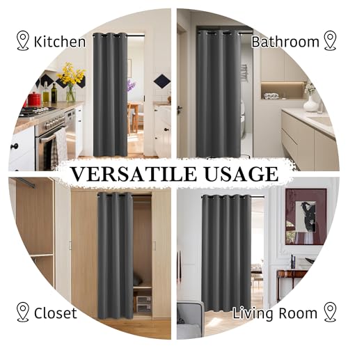 Image of RYB HOME 100% Blackout Room Divider Curtains for Sliding Glass Door, Extra Wide Thermal Insulated Privacy Curtains for Bedroom /Patio Door /Living Room /Open Closet, Grey, W100 x L84, 1 Panel