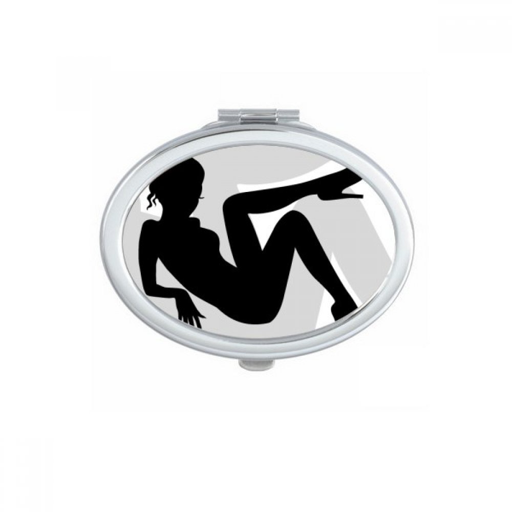 Miroir de poche de forme ovale motif silhouette design compact pour retouches