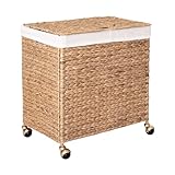 Seville Classics Premium Natural Handwoven Portable Laundry Bin Basket with Carrying Handles, Household Storage for Clothes, Linens, Sheets, Toys, Rattan, 3-Piece Hamper Set