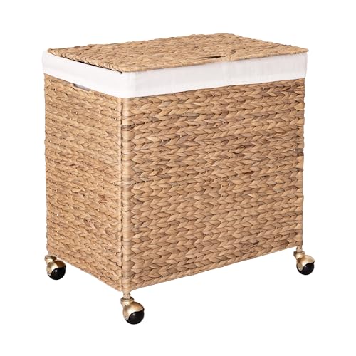 Seville Classics Premium Natural Handwoven Portable Laundry Bin Basket with Carrying Handles, Household Storage for Clothes, Linens, Sheets, Toys, Rattan, 3-Piece Hamper Set