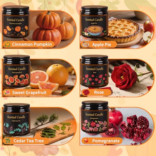 Set van 6 kaarsen voor thuis geurende aromatherapie kaarsen voor vrouwen mannen, 21 oz natuurlijke soja wax geurkaars set, amber pot kaars geschenken set voor verjaardag, Kerstmis - Afbeelding 3