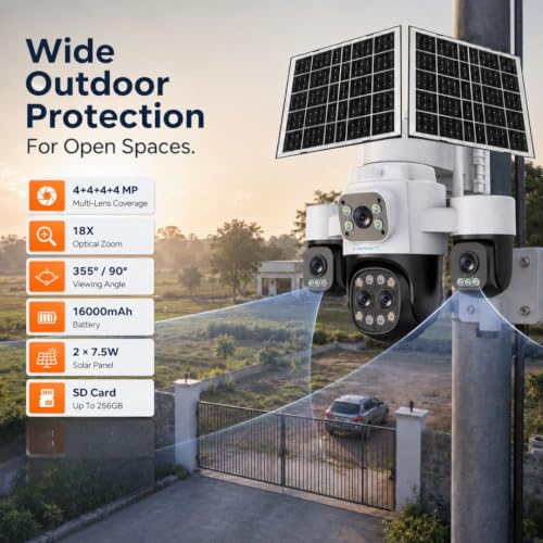 Image of XUGA Cybernautt X20F 16MP 4 Lens 4G PTZ Camera | heavy-duty Dual Solar Powered | 18X Optical Zoom | Color Night Vision | Motion Detection | Weatherproof | Upto 256GB SD