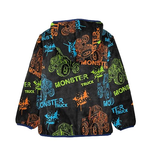 Image of Aflyko Boys' Fleece Monster Truck Car Neon Rock Zip-Up Hoodie Long Sleeve Outerwear Soft Coat Girls Hooded Jacket Kids Outwear Warm Comfy Sweatshirt 7-8T