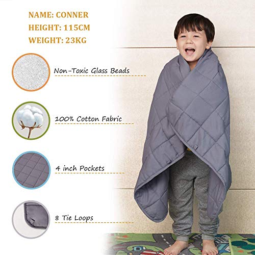 Rosmarus 5Lbs Kids Weighted Blanket, 36×48Inches, Breathable Toddler Heavy Throw Blanket With Glass Beads, Soft Grey Weighted Blanket #TOP1