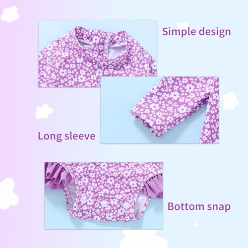 YOUNGER TREE Baby Swimsuit Girl Long Sleeve Ruffle Zipper Rash Guard Infant One Piece Swimwear Toddler Bathing Suit Girl4