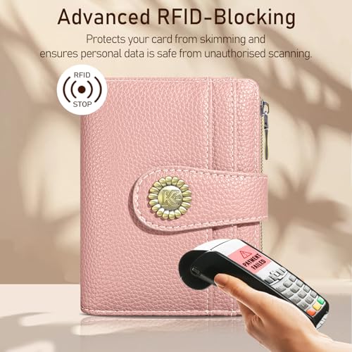 Image of Kelvoris Small Rfid Women Wallet Bifold Zipper Coin Pocket | PU Leather Compact Cash Credit Card Holder Travel Purse for Female Ladies Teen Girls 1 ID Window 10 Card Slots