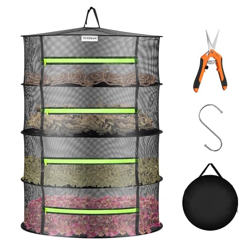 Image of VIVOSUN 4-Layer Mesh Drying Rack Hanging Design with Green Zippers for Dehydrating, Indoor and Outdoor Pruning Shears Included