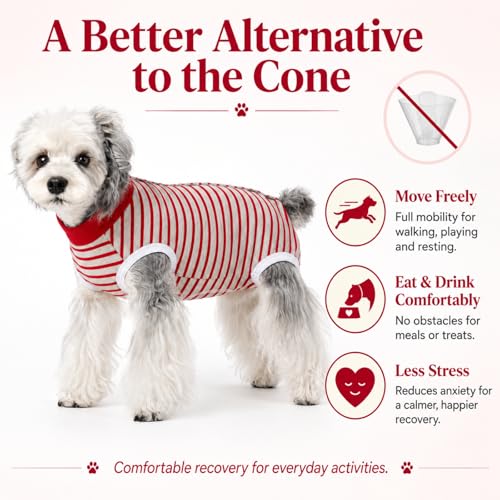 Image of Dog Surgery Recovery Suits, Sleeveless Dog Recovery Suit Female, E-Collar & Cone Alternative Surgical Suit for Small and Medium Dogs After Surgery, Striped Dog Onesie Pajamas
