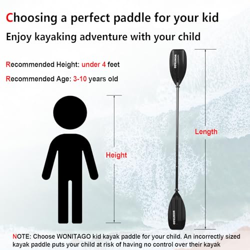 WONITAGO Kayak Paddles for Kid with Aluminum Shaft and PP Blade, Floating Kayaking Oars for Youth and Junior, Adjustable 163-183cm/64-72 Inches, Black - Thumbnail 6