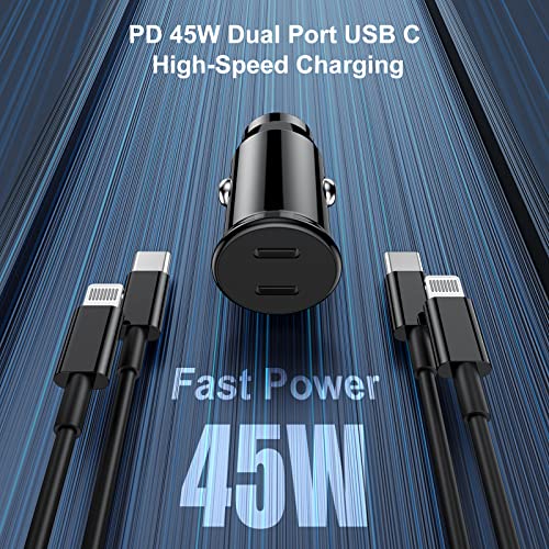 Iphone 11 12 13 14 Car Charger, Dual Port Usb C Power Delivery Fast Car Charging Adapter Plug With 2Pack 6Ft Type C To Lightning Cable Cord For Iphone 14 Pro Max/13 Pro/12 Pro/12 Mini/11/X/Xs/Xr/Ipad #TOP1
