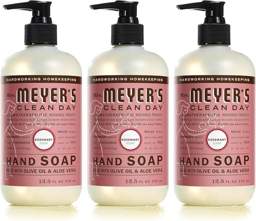MRS. MEYER'S CLEAN DAY Liquid Hand Soap, Cruelty Free and Biodegradable Formula, Rosemary Scent, 12.5 oz- Pack of 3