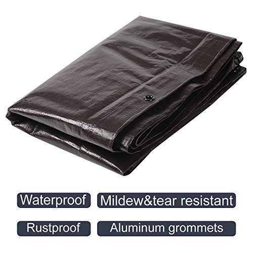 Chaojin Basic Tarps Heavy Duty Waterproof 9-Mil Thick Multi-Purpose Boat Camping Tent Cover Tarp Poly Tarpaulin 10'X12' Brown/Silver #TOP4