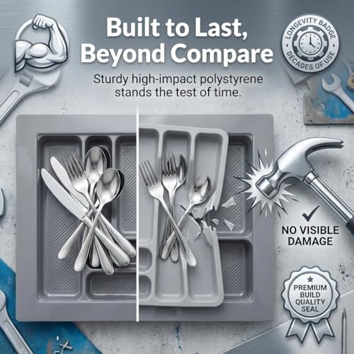 Image of SmartSlide 800MM PVC Cutlery Tray for Kitchen Drawer Modular Kitchen Tandem Drawer Organizer Adjustable Width & Depth Grey Non-Slip Surface (800 x 535 MM)