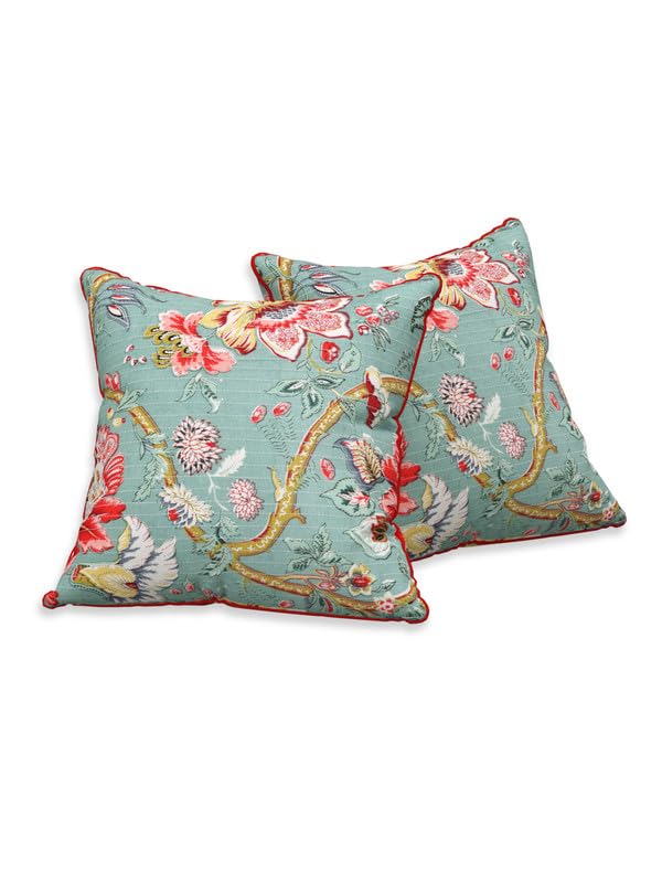 Image of Pure Cotton Quilted Cushion Cover 16x16 Inch | Anokhi Print Decorative Throw Pillow Cover | Soft Cotton Sofa Cushion Cover with Hidden Zipper | Living Room Bedroom Home Decor
