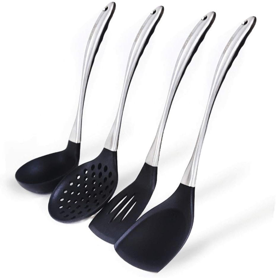 Cooking Utensil Set Stainless Steel Silicon Shovel Soup Spoon Colander Set Household Non-Stick Pan Cookware Kitchen Cookware Gadget Kitchen Accessories 4 Sets Li