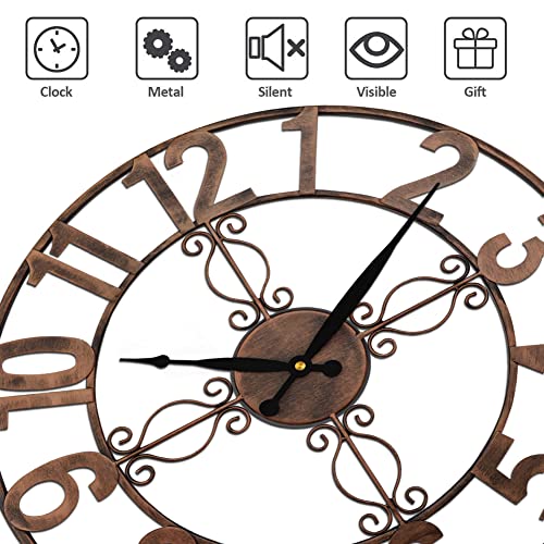 Umexus Outdoor Indoor Retro Wall Clock Waterproof, 18 Inch Metal Cut Out Large Decorative Silent Non Ticking Wall Clock For Living Room, Patio, Garden, Office, Home Decor (Arabic Numeral Copper) #TOP3