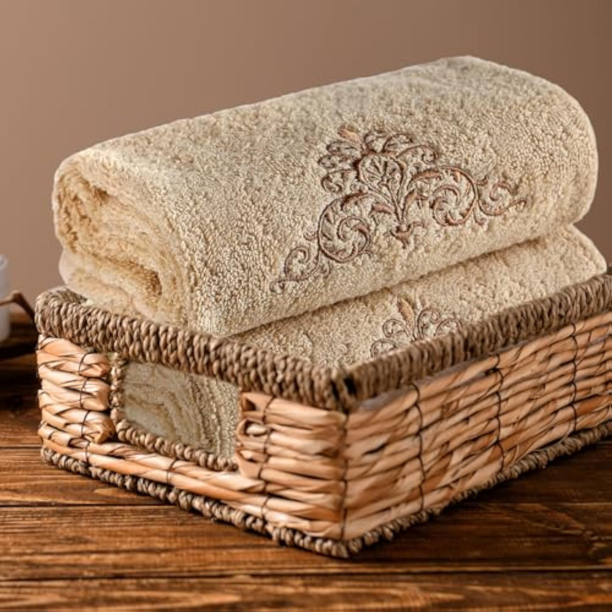 2 Pcs Damascus Hand Towels, Brown