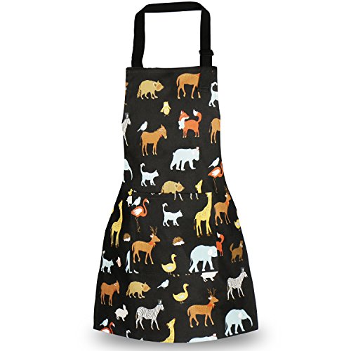 Children Aprons, Pure Cotton Canvas Kids Aprons With Adjustable Neck Strap And Pocket Animal Print Child Chef Aprons For Boys And Girls Cooking Baking Painting Aprons In 2 Sizes (Black 2, L) #TOP1