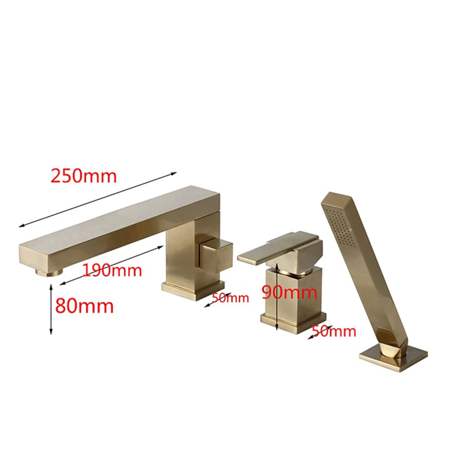 Grifo Mezclador de Ducha de baño de 3 Orificios con Ducha de Mano, Cabezal de Ducha y Juego de Manguera para grifos de baño, Oro Cepillado