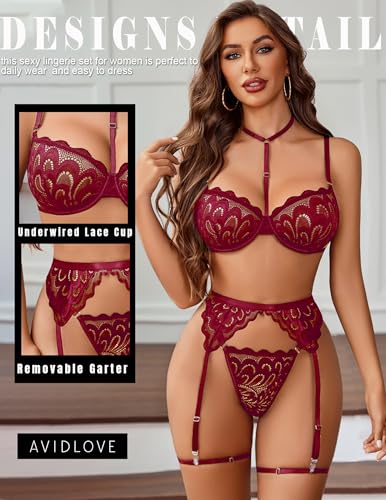 Avidlove Lingerie Sets Women Sexy Bra And Panty Sets 3 PCs With Garter Belt — view 2