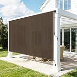 Zephyr Place Outdoor Roller Shades for Patio, 8' W x 8' H Cordless Patio Shades Roll Up Outdoor Blinds with Splicing Design, 90% UV Protection for Porch Gazebo Pergola, 2 Poles & 1 Fabric, Mocha