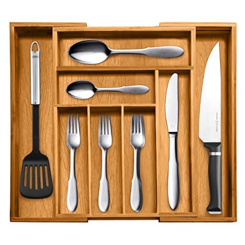 Bellemain Expandable Bamboo Drawer Organizer – Large Kitchen Utensil Holder for Cutlery, Silverware, Flatware Storage – Utensil Organizer for Kitchen Drawers, Desk, Junk Drawer Organizer Tray, 8-Slot