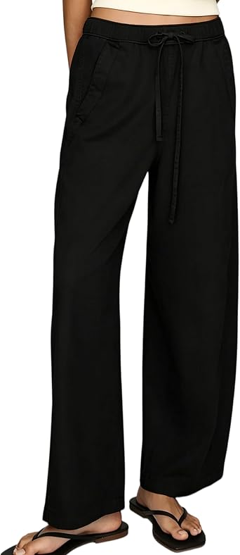 SeeLuNa Womens Casual Barrel Pants Wide Leg Elastic Waist Drawstring Palazzo Pants Y2k Boyfriend Baggy Trousers with Pocket
