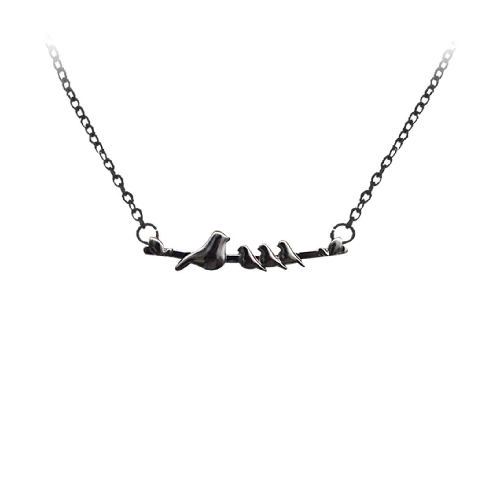 Cute Mama Birds on a Branch Necklace Family Clavicle Collar Pendant Mother's Day Little Baby Lovely Animal Jewelry-3, Zinc