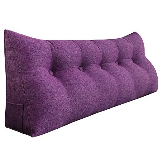 VERCART Decorative Bed Pillow Large Wedge Pillows Throw Headboard Back Support Body Lumbar Backrest Reading Bolster Pillow with Removable Cover Linen Purple Queen