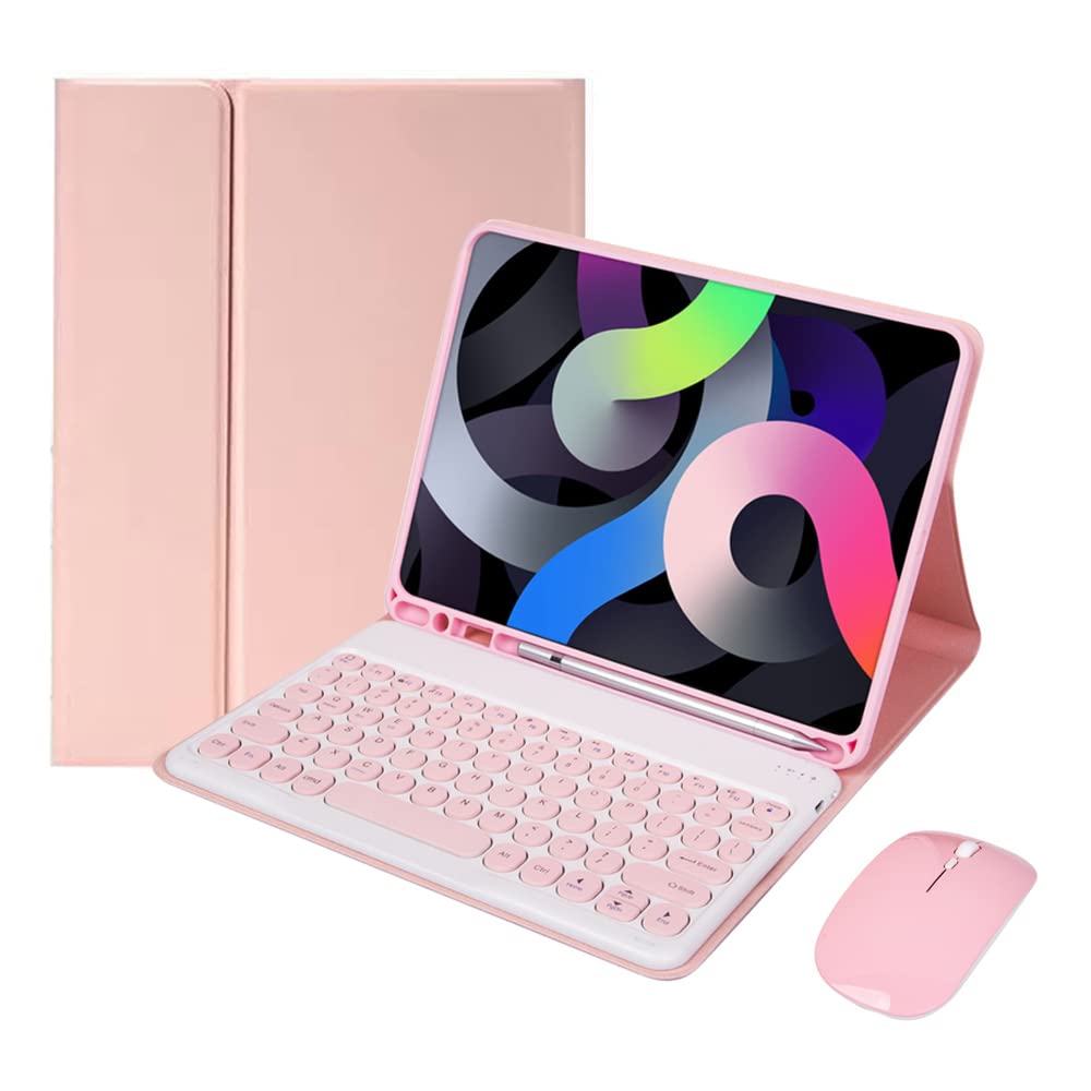 for iPad 9th Gen(2021)/7th 8th Generation 10.2 inch Keyboard Case & Mouse, Slim Removable Wireless Bluetooth Keyboard with Pencil Holder for iPad 10.2" (Pink)