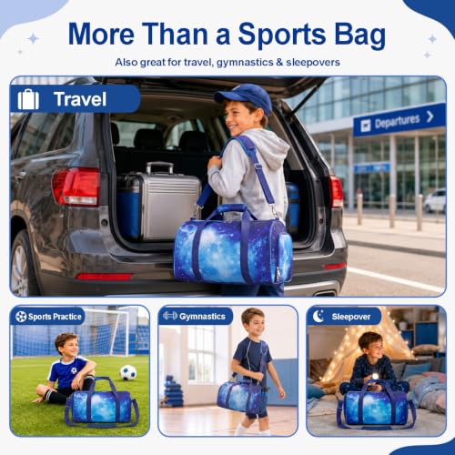 Image of Bagseri Boys Duffle Bag for Travel - Kids Gym Bag with Shoe Compartment