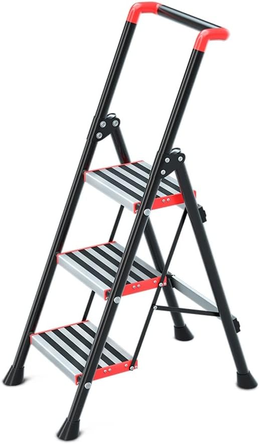 YYDS Ladders Aluminum 3 Step 4 Step Ladder Folding Step Stool Stepladders with Anti-Slip Pedal for Home and Kitchen Use Space Saving Anti-Slip (Color : Black, Size : 69X61X44cm)