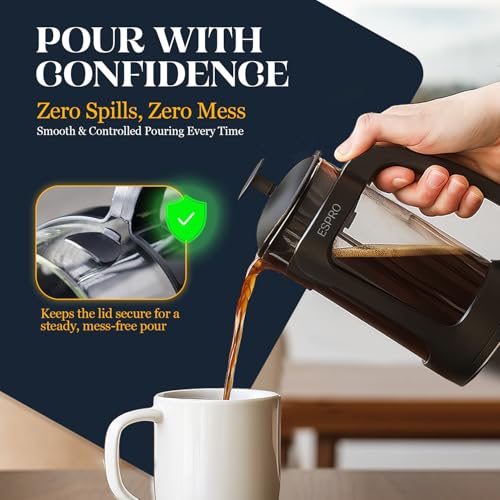 Image of ESPRO Light P3 French Press Coffee Maker - Patented Double Micro-Filter for Grit-Free Brew, Heat Resistant thicker Borosilicate Glass Coffee press - (Black 18 oz) (Pack of 2)