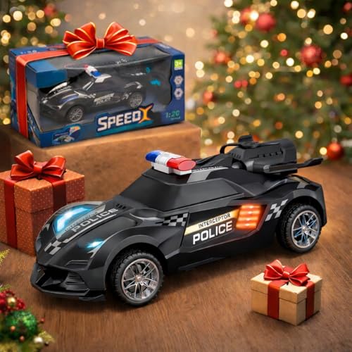 TOOTY TOY Remote Control Police Car Toy with Smoke Effect & LED Lights, Fast Rechargeable RC Car for Kids, Anti-Slip Rubber Tires, Cool Police Toys for Boys & Girls, Birthday