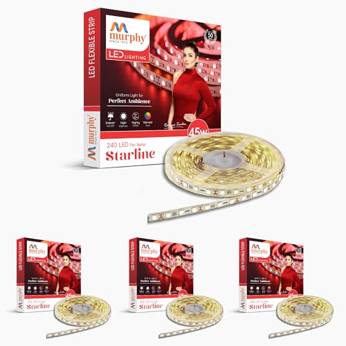 Image of Murphy 45W LED Strip Light 2835 High Lumen 5 Metre (240 LEDs /Mtr) Natural White - 12V DC 10A Driver Included | Cove /False Ceiling /Decor Light (Pack of 4, 1-Year Warranty)