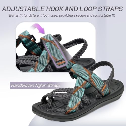 MEGNYA Arch Support Summer Casual Walking Shoes for Women, Comfortable Gowalk Leisure Hiking Sandals for Outdoor Adventure Lightweight Braided Straps Grey Blue Size 6 by MEGNYA - Used condition - Image 4