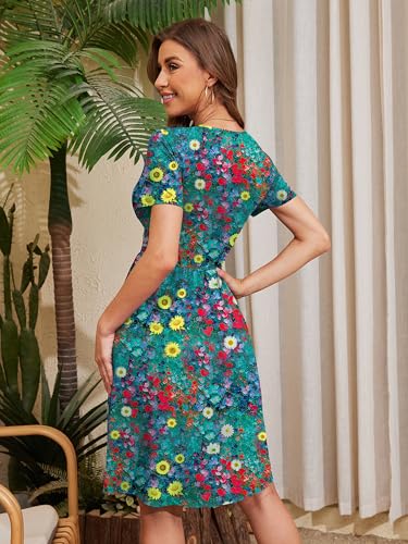 Image of Heymoments Womens Summer Short Sleeve Casual Dresses V-Neck Beach Dress with Pockets S-2XL