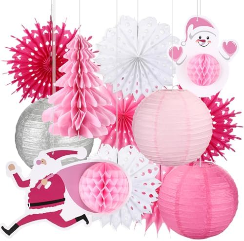 Unittype 12 Pcs Pink Christmas in Summer Ceiling Hanging Decorati...