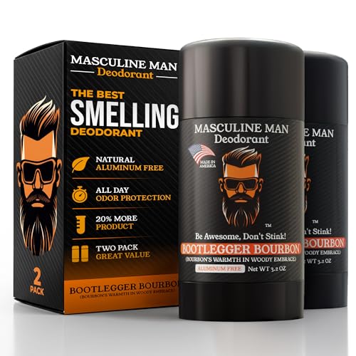 Image of Deodorant for Men - Aluminum Free Mens Deodorant, Natural Deodorants, Sweat Protection for Underarm, Stain-Free Deodorants, Made in USA, 3.2oz (2 Pack, Bootlegger Bourbon)