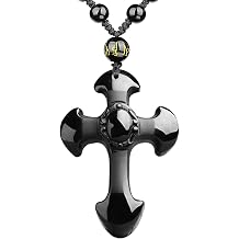 Black Obsidian Necklace Protection Pendant with Extended Bead Chain Healing Crystal Stone Amulet Necklace for Men Women