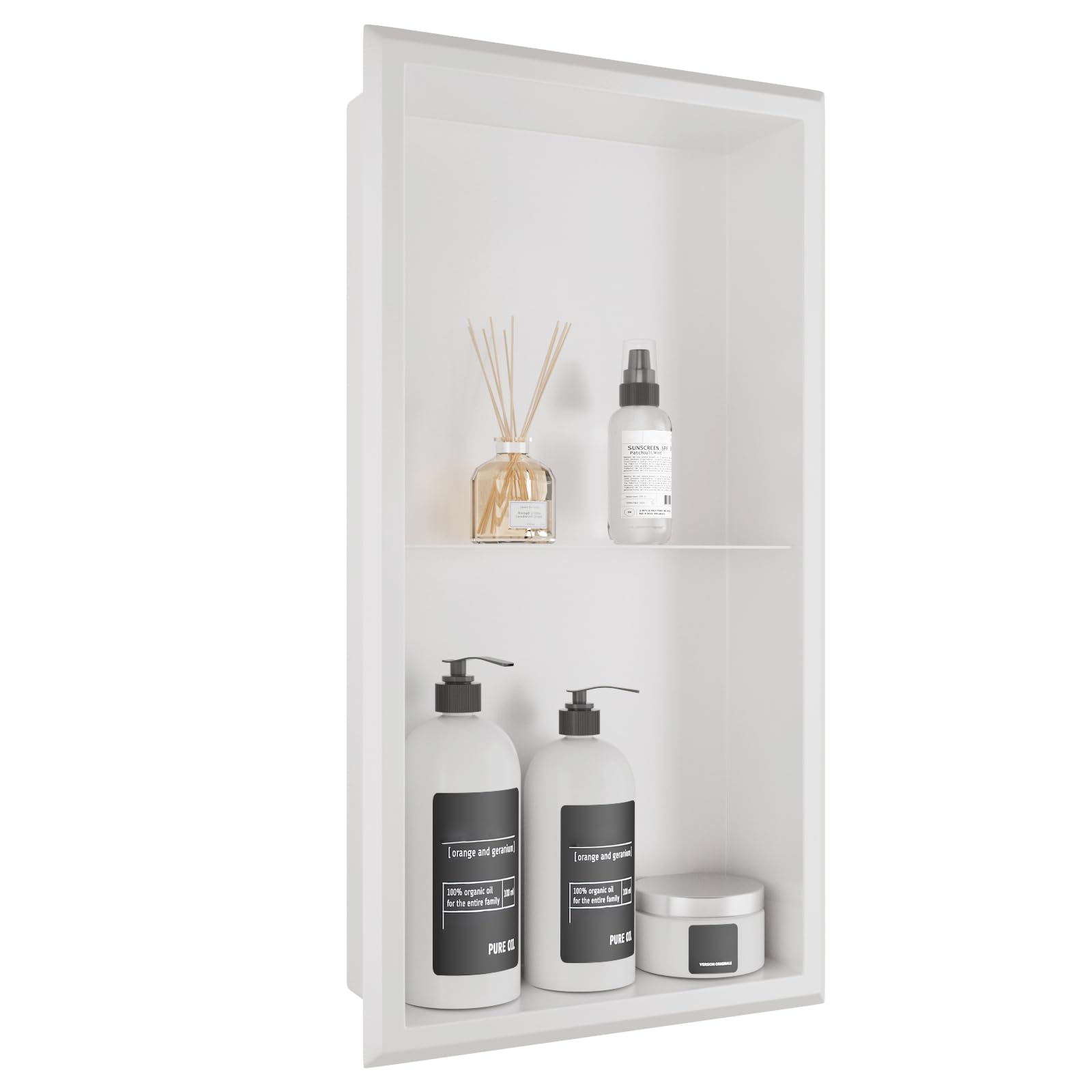 Shower Niche, 12" x 24" White Bathroom Niche, No Tile Needed Wall Niche, Double Shelves Bathroom Organizer, Modern in Wall Two-Tier Niche, 304 Stainless Steel Recessed Shower Shelf Soap Niche