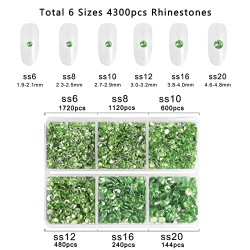 Beadsland 4300pcs Flatback Nail Rhinestones,Light Green Rhinestones Round Crystal Gems for Crafts,Mixed 6 Sizes with Picking Tweezers and Wax Pencil Kit - Image 3