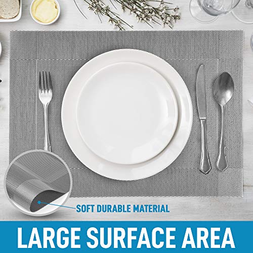 Zulay Vinyl Woven Placemats For Dining Table Set Of 6 - Stain-Resistant & Non-Slip Pvc Table Place Mats - Modern Washable Placemat For Home & Kitchen (Silver) #TOP5