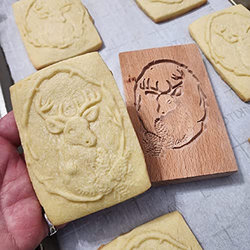 Wooden Cookie Molds, Carved Wooden Biscuit Mold Baking Cookie Mold Wooden Kitchen Cookie Cutter Embossing Press Molds Gingerbread Mold Diy Baking Tools (Reindeer) #TOP4