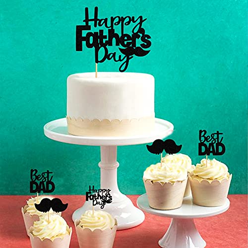 Unimall Pack Of 25 Black Glitter Best Dad Beard Cupcake Topper And Cake Topper For Father's Day Party Decoration #TOP5