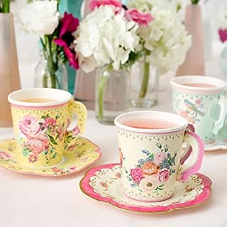 TalkingTablesVintage Floral Tea PartyPaper Cups and SaucersPack of 12Mixed Colours