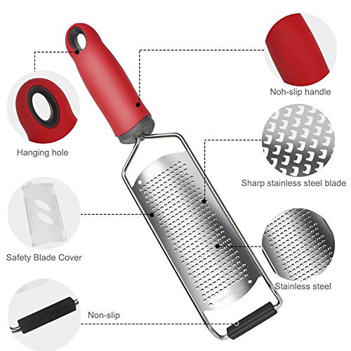 Premium Multipurpose Cheese Grater - Zester, Chocolate, Ginger Grater, Carrot Zesters, lemon Graters For Kitchen, Grater Soft Grip Handle, Hand-held Kitchen Tool, Dishwasher Safe. AsonTao